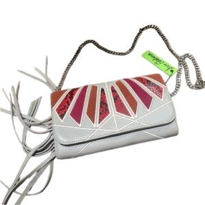 NWT SAM EDELMAN Leather Bag Neiman Marcus Gray Multi TALIA Clutch Crossbody $298